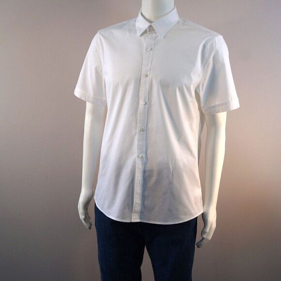 Michael Kors Trim Stretch Mens Shirt Size Large White Short Sleeve Button Front - Picture 5 of 13